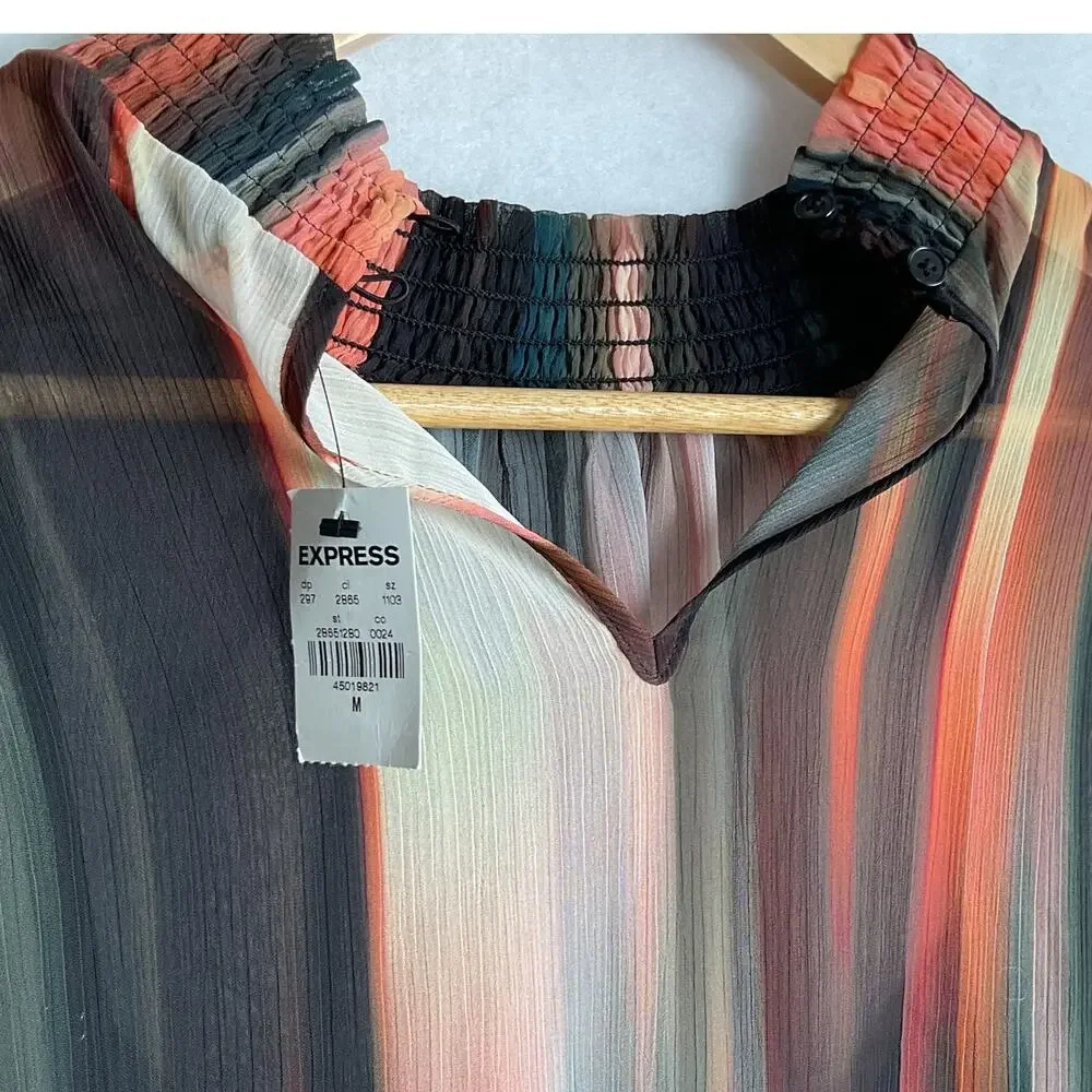 Express Multi Colored Striped sheer Blouse Built in cami Womens M NWT